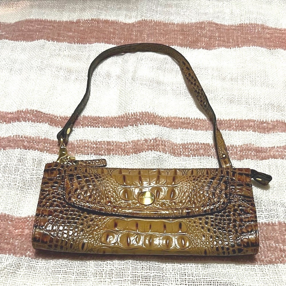 Brahmin Croc Embossed Leather Shoulder Bag Brown Small Excellent Condition